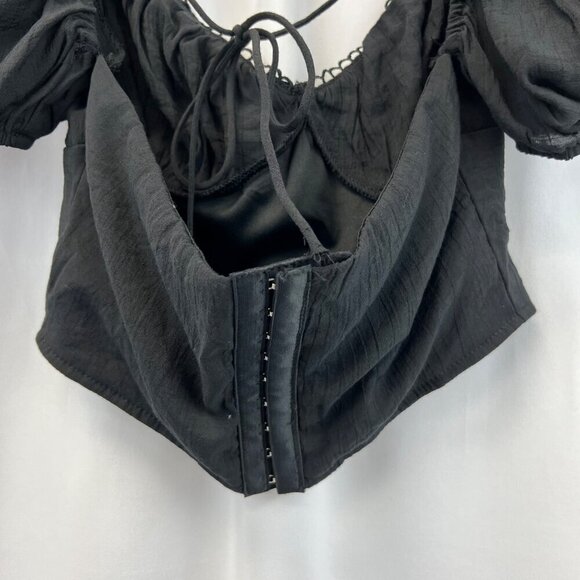 Tic Top Womens Off Shoulder Puff Sleeve Black Cropped Corset Top L - Picture 5 of 8